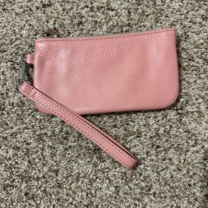Pink Leather Wristlet Clutch